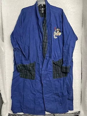 Vintage Warner Bros Robe Adult L/XL Large Extra Blue Bugs Taz Plaid Embroidered • $32.49