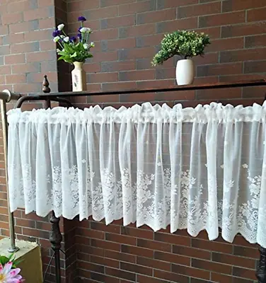 Topmodehome White Lace Valances For Windows 51x16inch Lace Floral Embroidered S • $16.42