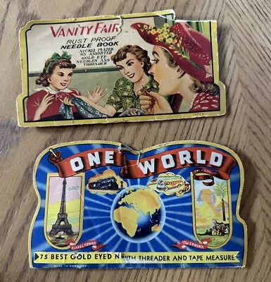 Vintage Vanity Fair & One World Sewing Needle Card Book Set Advertising Gold Eye • $9.99