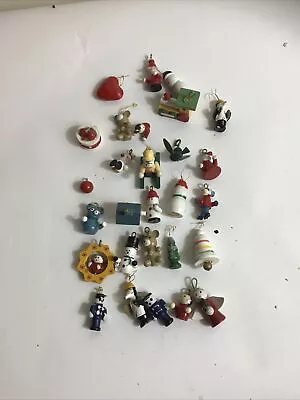 Lot Of 28 Miniature Wooden Christmas Tree Ornaments Hand Painted • $15