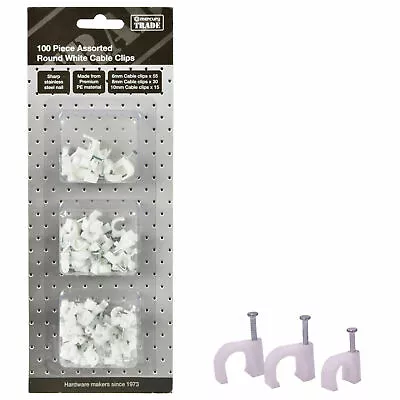 White 100 Piece Assorted Round Cable Clips 6mm / 8mm / 10mm • £3.91