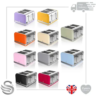 £49.99 • Buy Swan 4 Slice Retro Toaster 1600W Variable Browning Stainless Steel Auto Shut-off