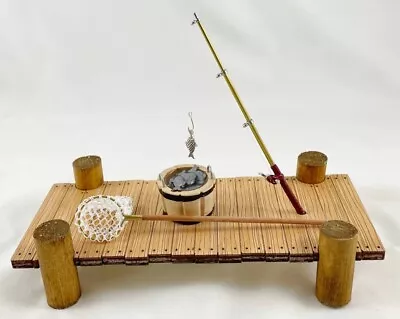 Miniature Fishing Kit - Fishing Rod Net Fish Tub W/fish Wood Dock W/pilings • $54.95