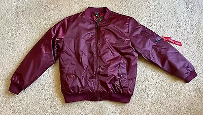 NWT Original Deluxe Maroon Burgundy Polyester Lined Flight Jacket Bomber Size M • $29.95