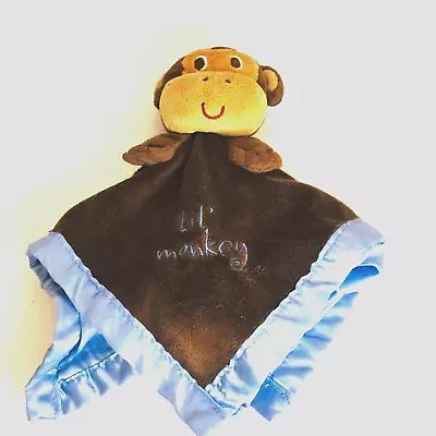 Baby Essentials Monkey Lovey Blue Satin 13  Rattle Head Security Blanket • $14.99