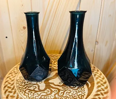 IKEA Glass Vase Bottle Geometric Scandinavian Green Blue MCM Retired Set Of  2 • $29.95