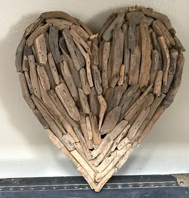 $22.99 • Buy Large Heart Weathered Driftwood Art Hand Made Wood Home Decor Beach 15  Long