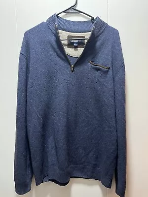 Johnnie-O 1/4 Zip Sweater Merino Wool Yak Blend Mock Neck Blue Men's Size Large • $24.99