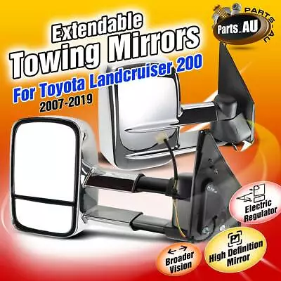 Pair Chrome Extendable Towing Mirrors For Toyota Landcruiser 200 Series • $276.71