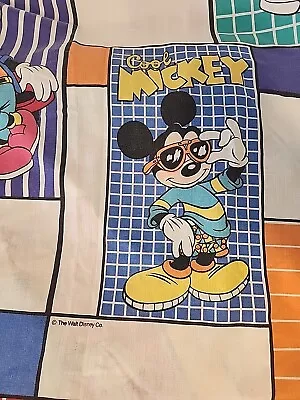 Vintage 1980's Disney  Cool Mickey  Twin Fitted Sheet Pacific Crafting Fabric • $26.10