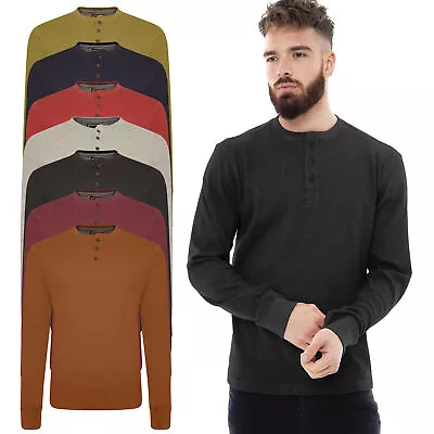 £11.97 • Buy Mens Thermal Henley Jumper T-Shirt Plain Grandad Neck Long Sleev Waffle Knit Top