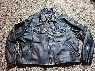 Kawasaki Vulcan Leather Motorcycle Black Jacket Sz Men's 4XL Short • $229.99