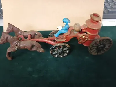 Heavy Cast Iron 7  Vintage! Horse Drawn Red Fire Carriage W/ Moving Wheels • $20