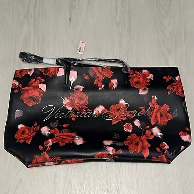 Victoria's Secret Large Tote Handbag Purse Black Floral Red Roses BAG NWT • $45