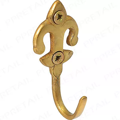 £15.65 • Buy 30x Polished Brass Curtain Tie Backs+Screws ~FLEUR DE LYS~ Tassel/Rope Hook BULK