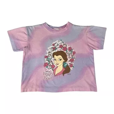 Vintage 90s Disney Beauty And The Beast Marble Tie Dye Boxy Cropped T-Shirt • $24.95