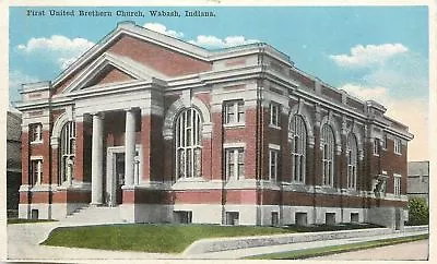 Wabash Indiana~First United Brethern Church~1920s Postcard • $6