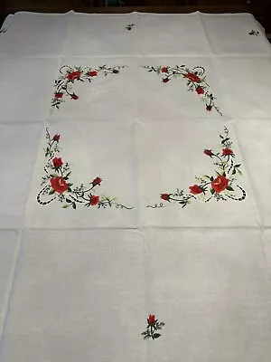 Lovely Hand Embroidered Linen Tablecloth 52” X 55” With 6 Napkins. NEVER USED. • $25