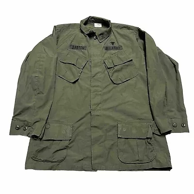 Vintage US Army Slant Pocket Field Shirt Mens L Long Rip Stop 60s Vietnam • $72