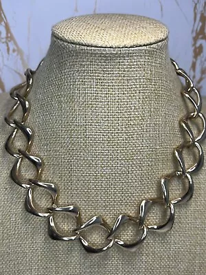 Chunky Gold Tone Wide Curb Link Heavy Chain Statement Collar Necklace 875 • £7.99