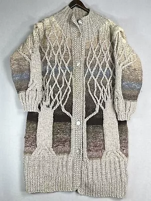 VINTAGE 80s Sandy D'Andrade Knit Sweater Coat HEAVY Chunky Cable Art Nature M24 • $249.48