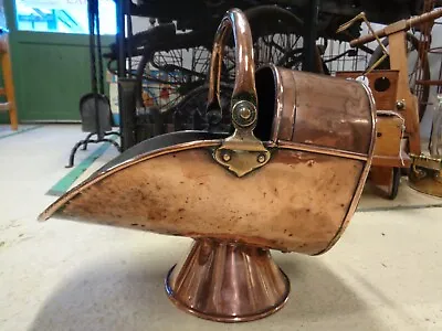 Antique Copper Coal Scuttle - Ideal For Coal Or Kindling • £85