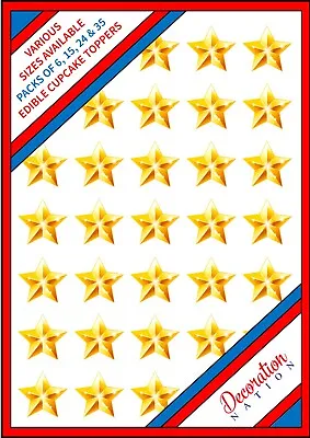 35 X Golden Star Edible Cupcake Cake Toppers Wafer Icing Christmas Xmas Tree Fun • £3.79