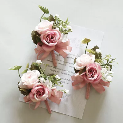 Wedding Bridesmaid Simulation Wrist Flowers Bracelet Corsage Brides Hand Flower • £5.79