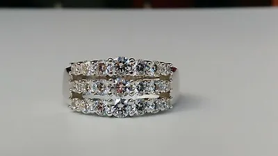 Epiphany Diamonique 1.70 Ct Tw Cubic Zirconia Round 3 Row Ring Platinum Plated • $24.95