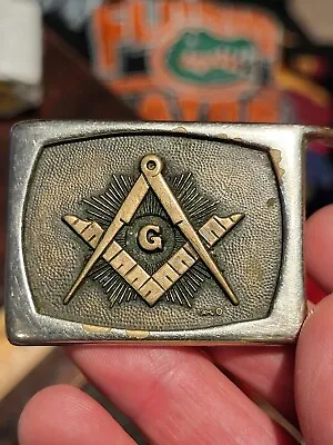 Belt Buckle Freemason Free Mason Masonic Shriner  24K Gold Plated VTG Patina  • $20