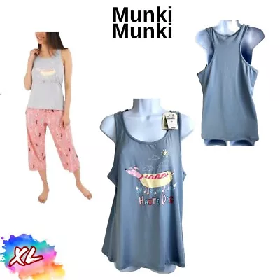 NWT Munki Munki Womens XL Haute Dog Capri  Pajama Top Blue $48 (Set) • $10.39