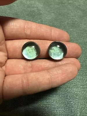 Vintage Miriam Salat Sterling Silver Blue Cabochon Clip Earrings • $89.99