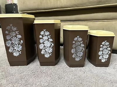 $19.99 • Buy Vintage 4 Piece 70s-80’s Brown Plastic  Nesting Kitchen Canister Set