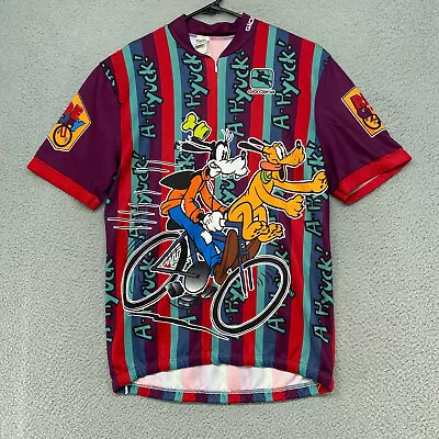 Vintage Disney Cycling Jersey Size Large Zip Up Goofy Pluto Cartoon Dog Pockets • $34.95