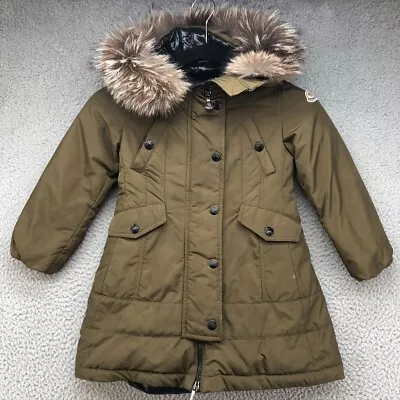 Moncler Arrious Giubbotto Winter Coat Girls 4 Green Fur Lined Hood Full Zip  • $300