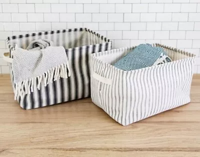 Sass &  Belle Ticking Stripe Storage Boxes Set Of Two  - Material Canvas Baskets • £15.99