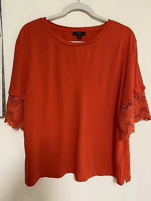 J. Crew Women Bright Orange Top Crochet Lace Trim Sleeves XL • $19.99