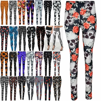£10.49 • Buy New Women Halloween Scary Spider Web Jeggings Skull Ankle Length Skinny Leggings