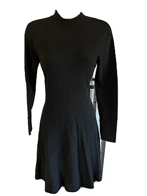 HM Charcoal Gray Fine Knit Dress Slip On A-line Long Sleeve M • $15.99