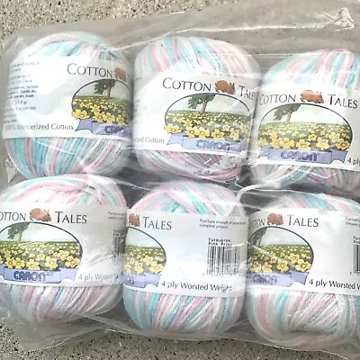 Caron COTTON TALES 4 Ply Cotton Yarn 6 Skeins (Turquoise Pink) Variegated Sealed • $11.99