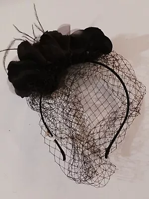 Claire's Women Black Feather Flower Hat Party Floral Mesh Veil Headband • $7.95