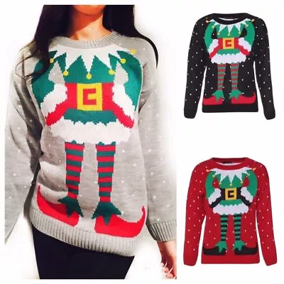 Women's Ladies Christmas Xmas Jumper Elf Body Joker Knitted Sweater Uk Size 8-22 • $16.02