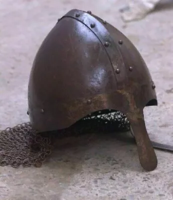 Medieval Historical Veteran Helmet With Antique Finish With Chainmail Curtain. • $120