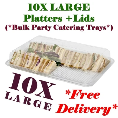 £27.99 • Buy 10X Large Clear Plastic Sandwich Trays + Lids Party Platters For Catering Buffet