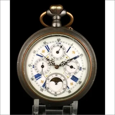 £1252.90 • Buy Rare Antique Pocket Watch. Calendar. Moon Phases. 67 Mm. Switzerland, Circa 1890