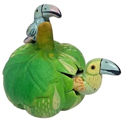 Vintage Toucans Nesting In Gourd Ceramic Hand Painted Artist Signed Figurine 4  • $8.97