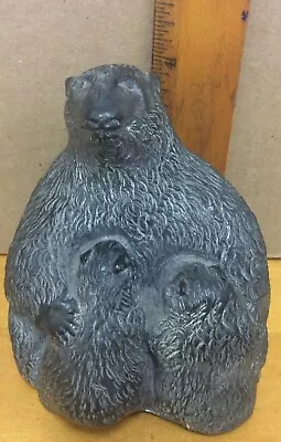 Soapstone Sculptures Handmade Wolf Original Mama Bear With Two Feeding Cubs D1 • $24.88