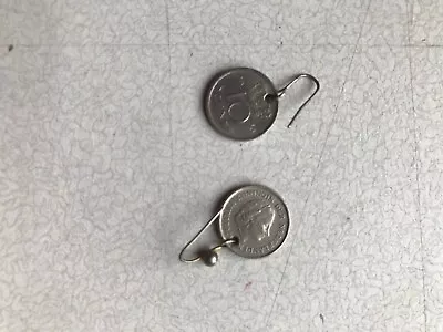 Pair Of Netherlands (dutch) 10 Cent Piece Coin Hook Earrings Dated 1972+1956 • £7.39