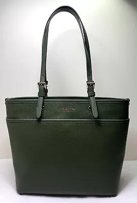 Michael Kors Winston Medium Top Zip Pocket Green Leather Tote Shoulder Bag • $149.98