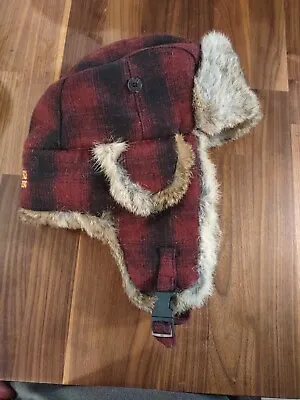 Vintage Y2K Woolrich Plaid Trapper Hat Wool Blend Rabbit Fur Trim Size Large • $39.99